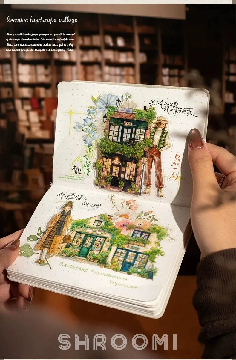 Grocery Shop Scene PET Tape 6 Styles Grocery Shop Scene PET Stickers | Vintage Storefront Illustrations