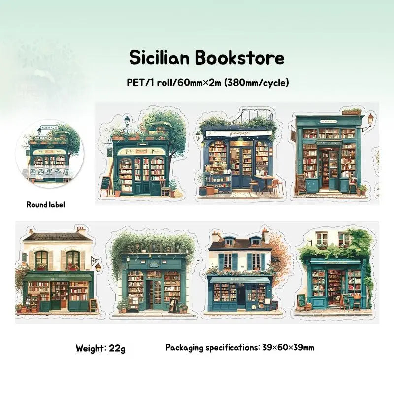 Grocery Shop Scene PET Tape 6 Styles Grocery Shop Scene PET Stickers | Vintage Storefront Illustrations
