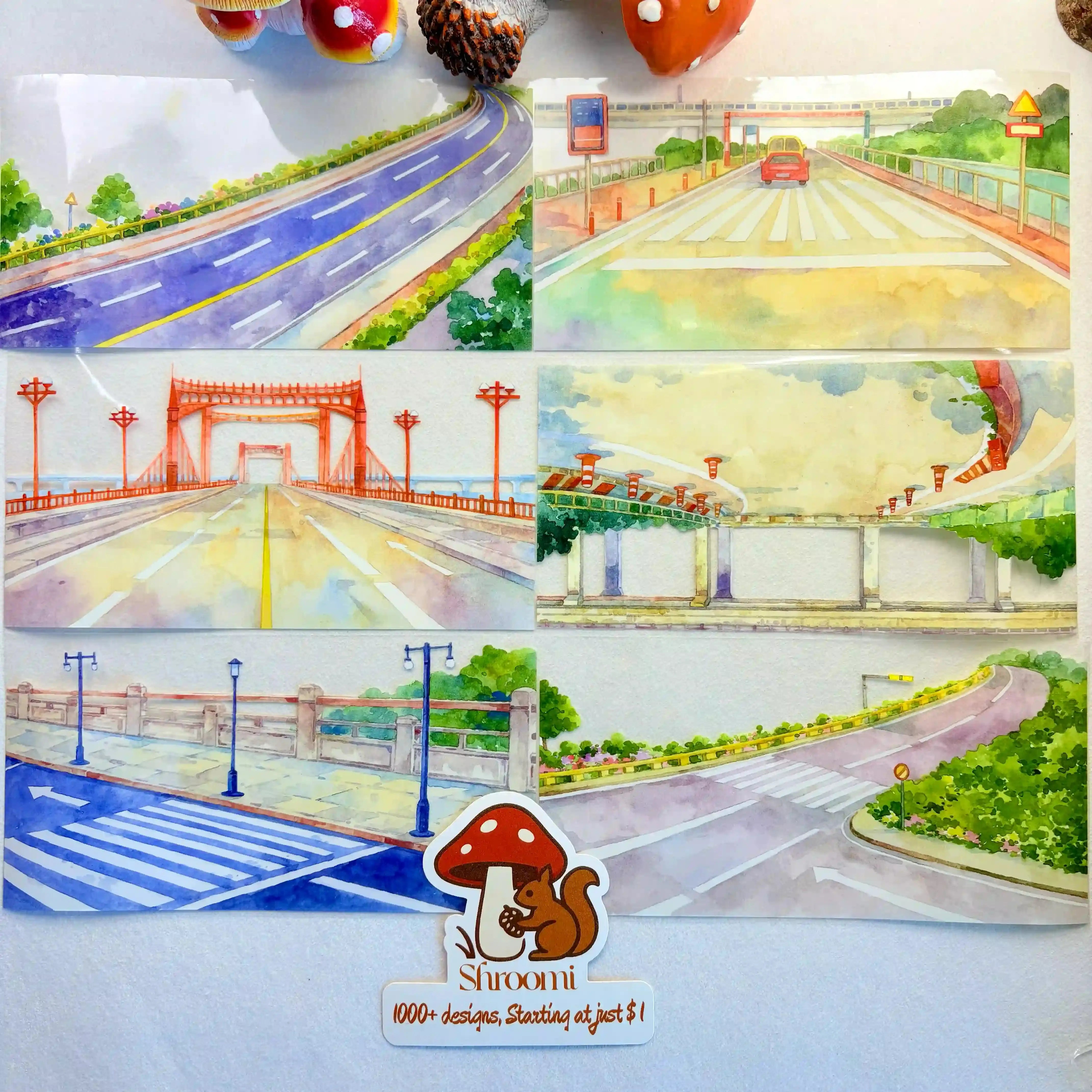 Highway Bridge PET Tape Highway Bridge PET Tape | Large Urban Scenery for Journaling