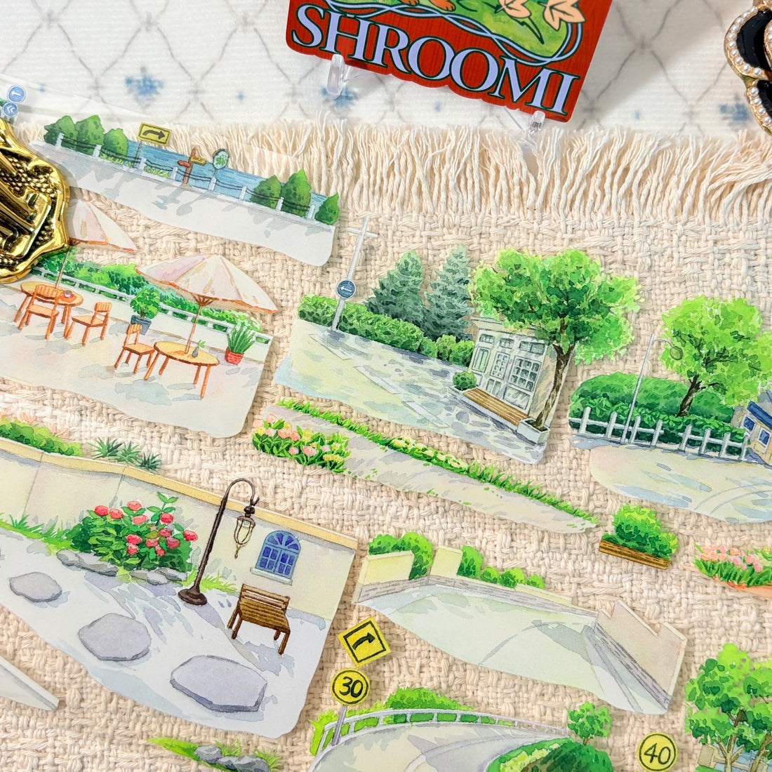Sunny village roads, gardens, and outdoor scenes on decorative tape