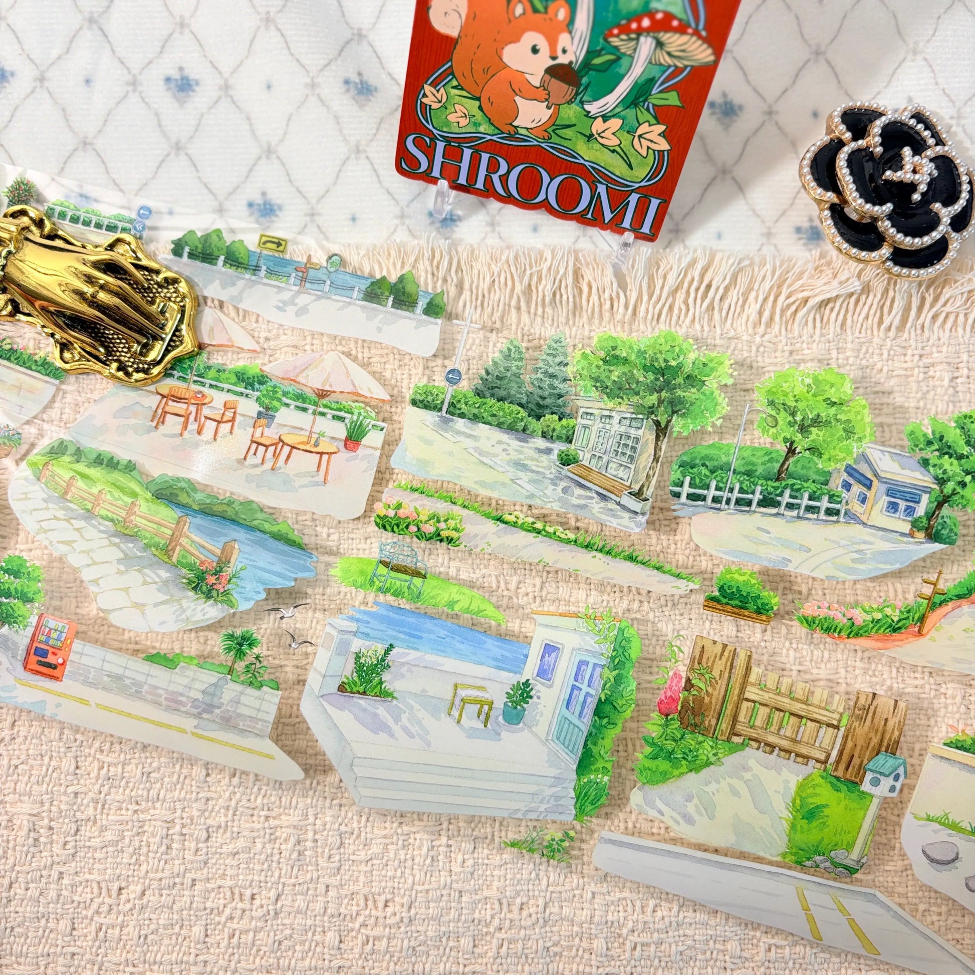 Sunny village roads, gardens, and outdoor scenes on decorative tape