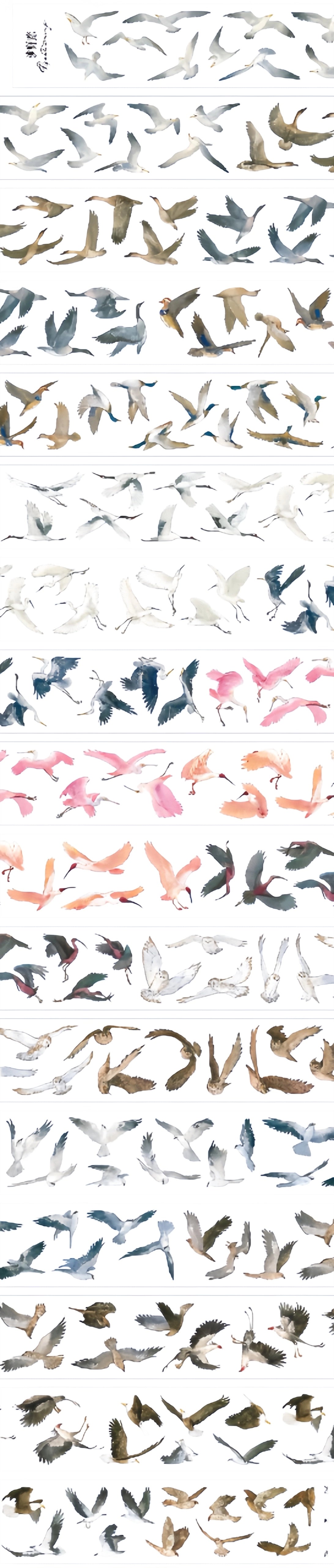 Close-up of wild birds PET tape with flying cranes and owls
