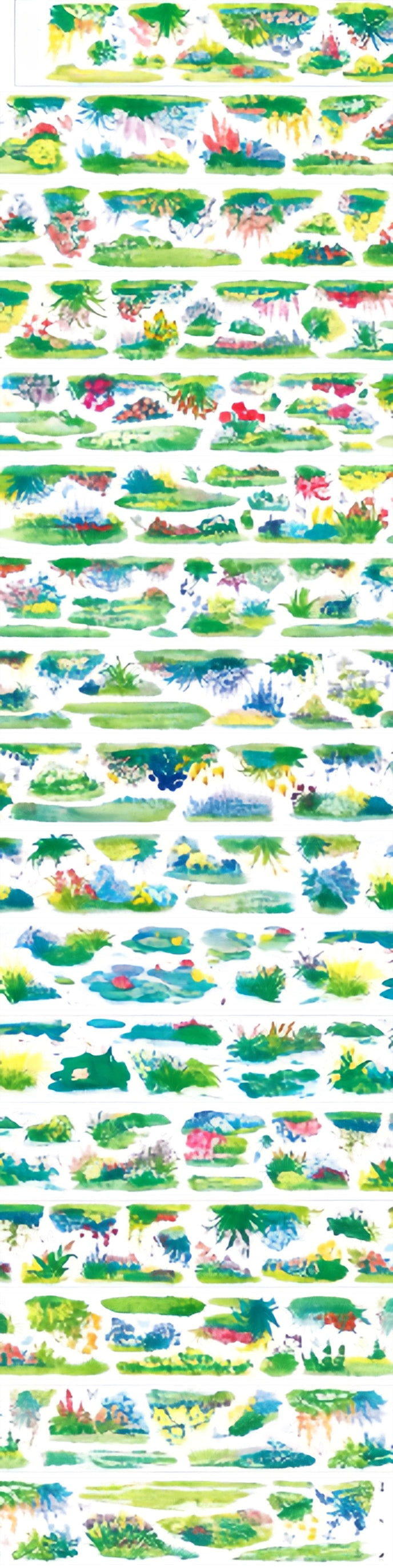Botanical water garden decorative tape with lotus ponds, grasses, flowers, and butterflies