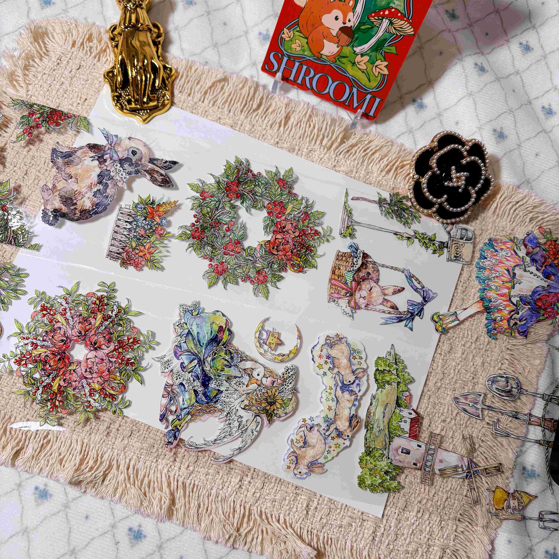 Hand-drawn flowers, farm animals, landscapes, and countryside details on PET tape