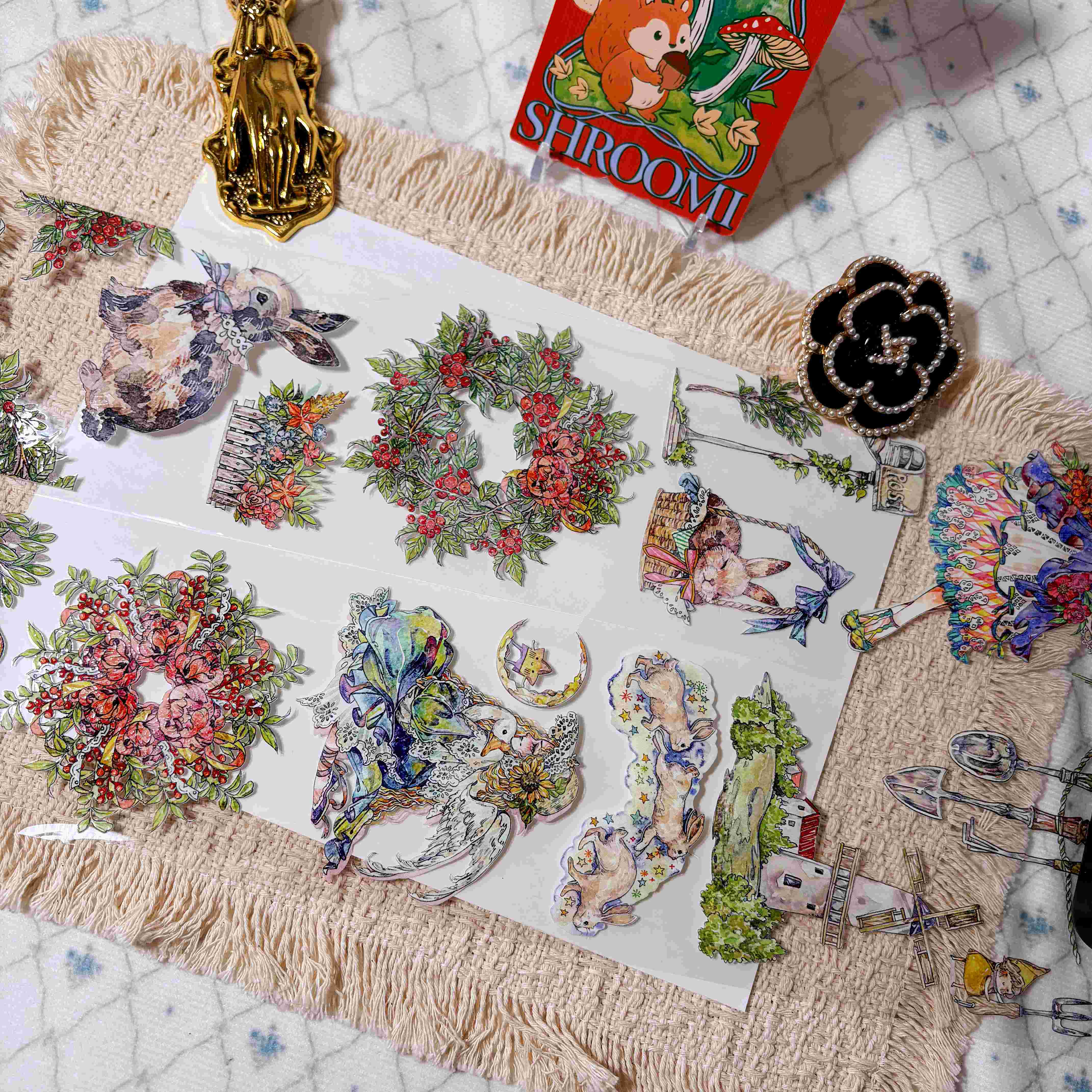 Hand-drawn flowers, farm animals, landscapes, and countryside details on PET tape