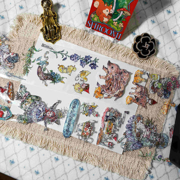Hand-drawn flowers, farm animals, landscapes, and countryside details on PET tape