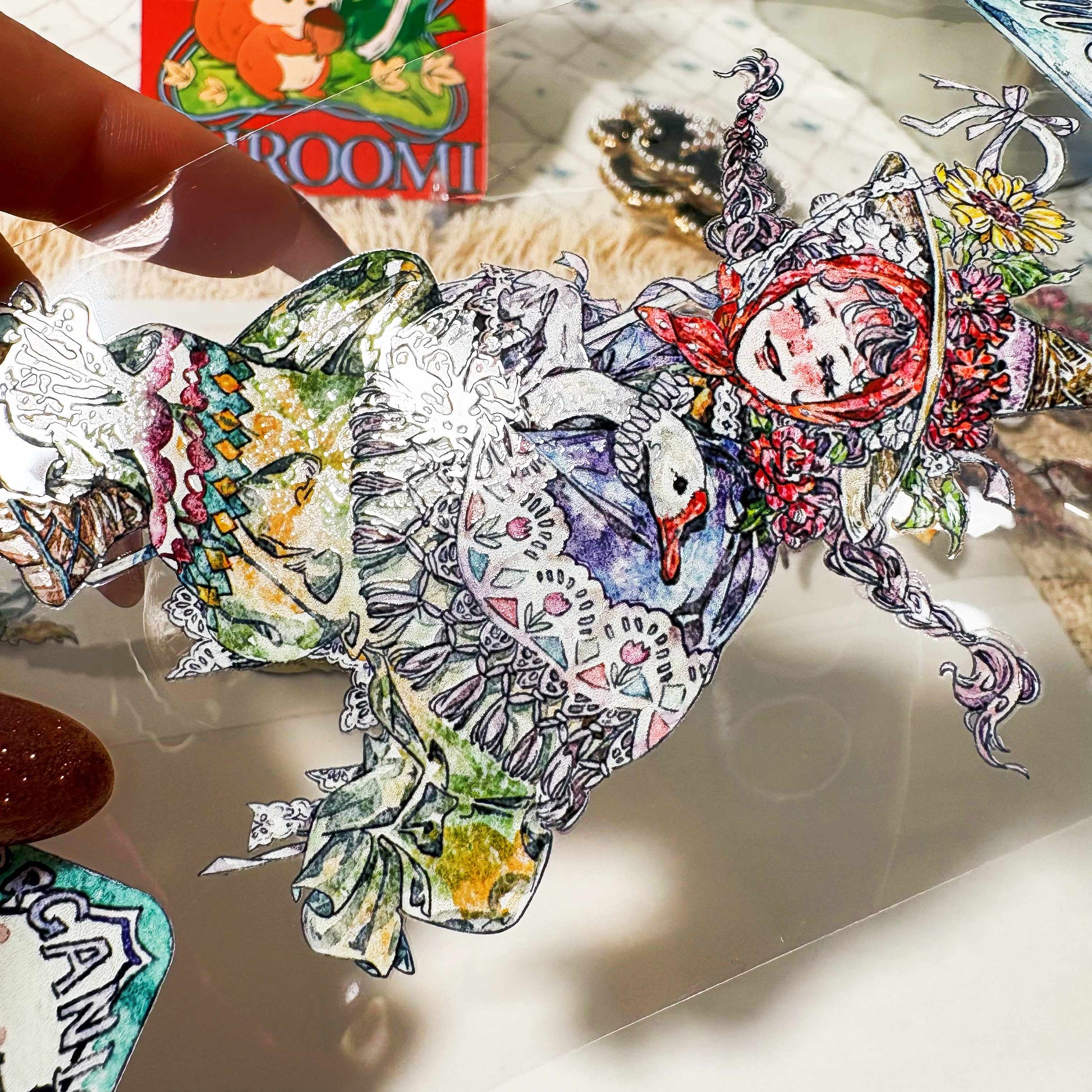 Hand-drawn flowers, farm animals, landscapes, and countryside details on PET tape
