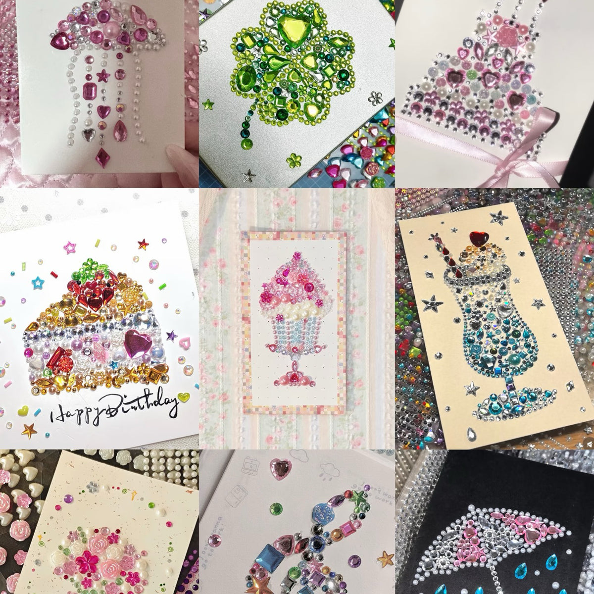 Collage of cards decorated with rhinestone stickers