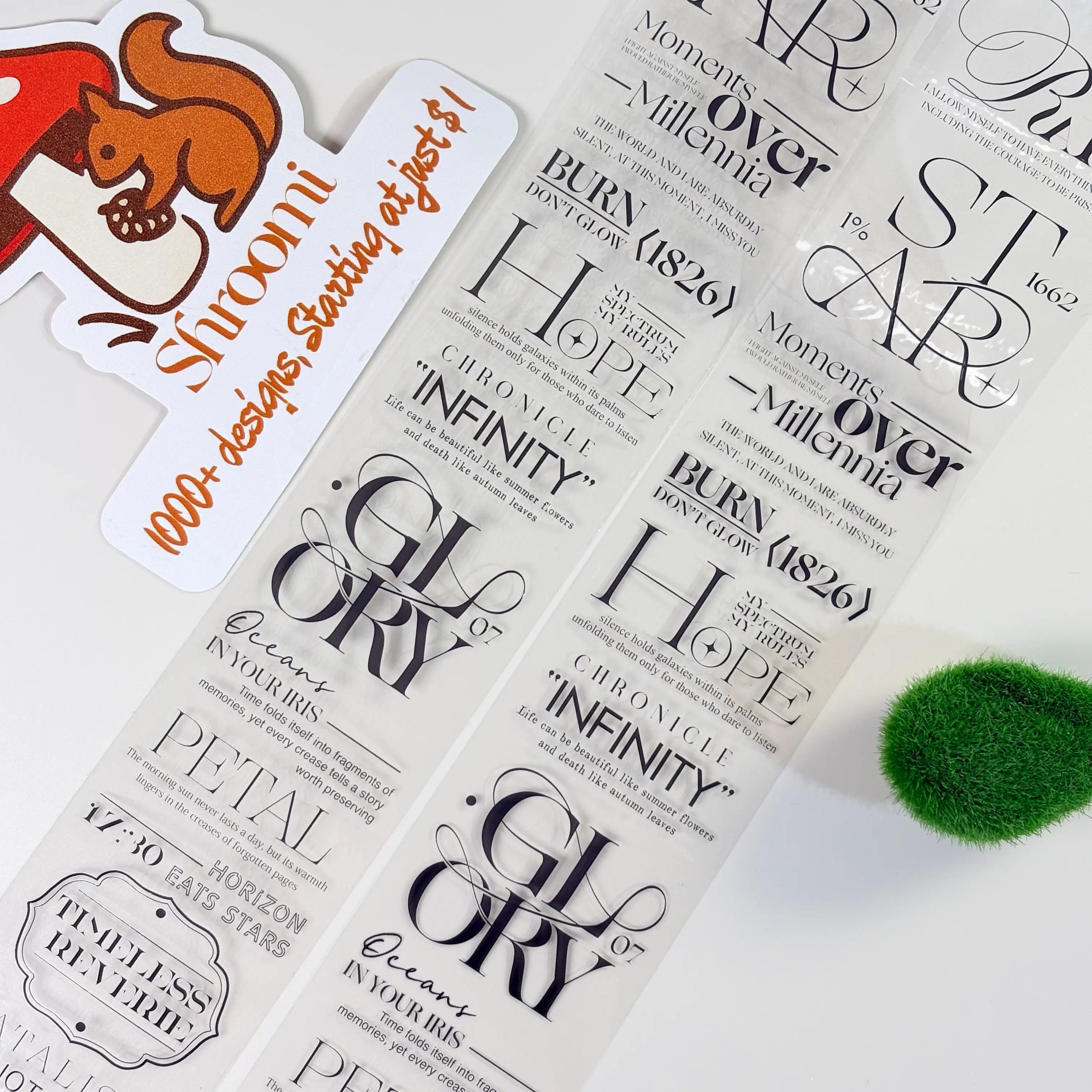 Decorative tape featuring vintage text, floral elements, and a squirrel sticker | Shroomi