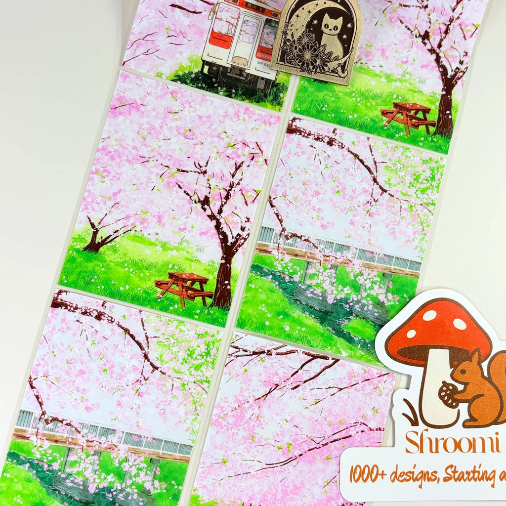 Spring Cherry Rain PET Tape Dreamy Spring Sakura Raindrops PET Tape for Journaling | Shroomi