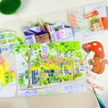 Charming European Promenade PET Tape Sunny Parisian Cafe & Street Watercolor PET Tape | Shroomi