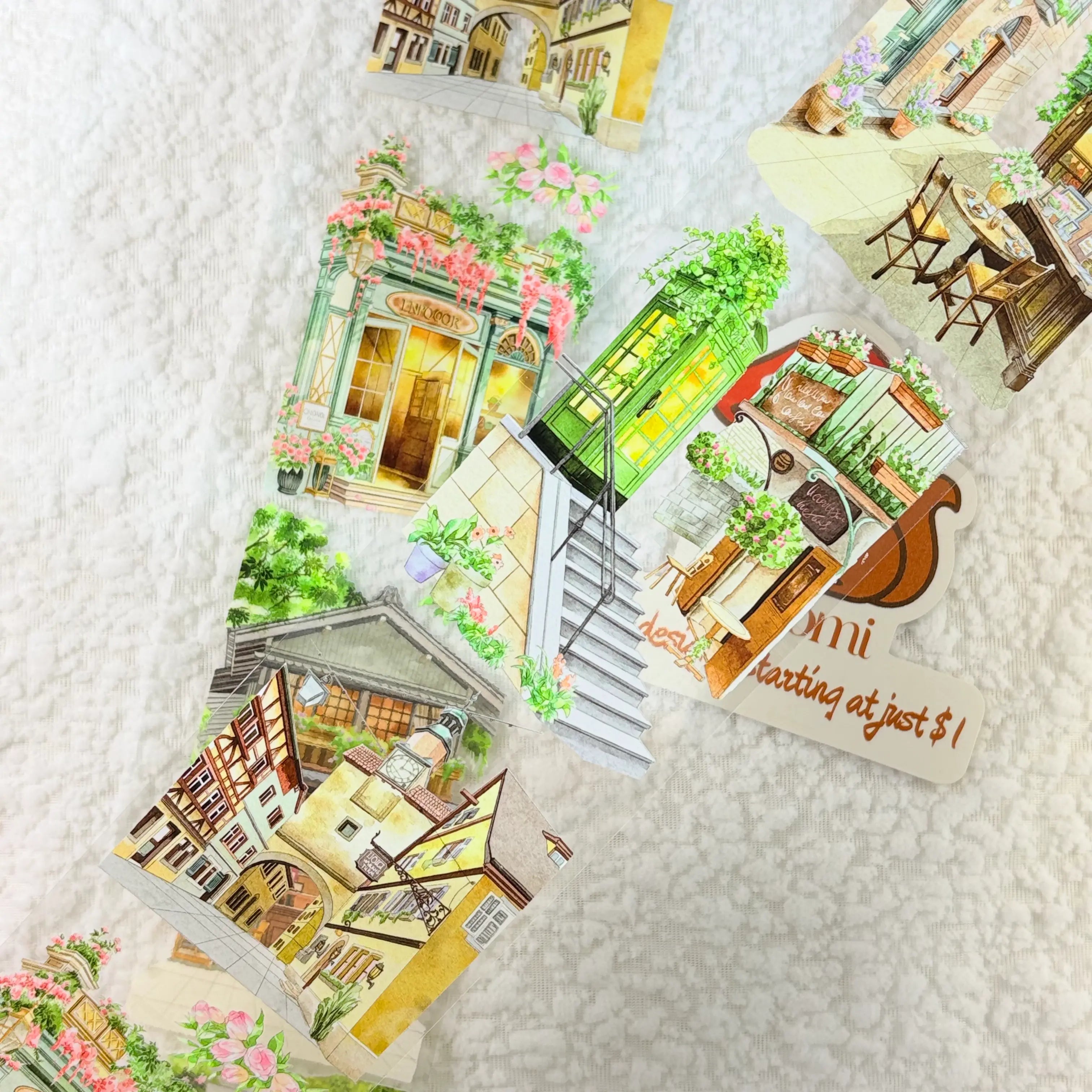 Leisurely Cafe Corner PET Tape Charming European Cafe Watercolor PET Journaling Tape | Shroomi