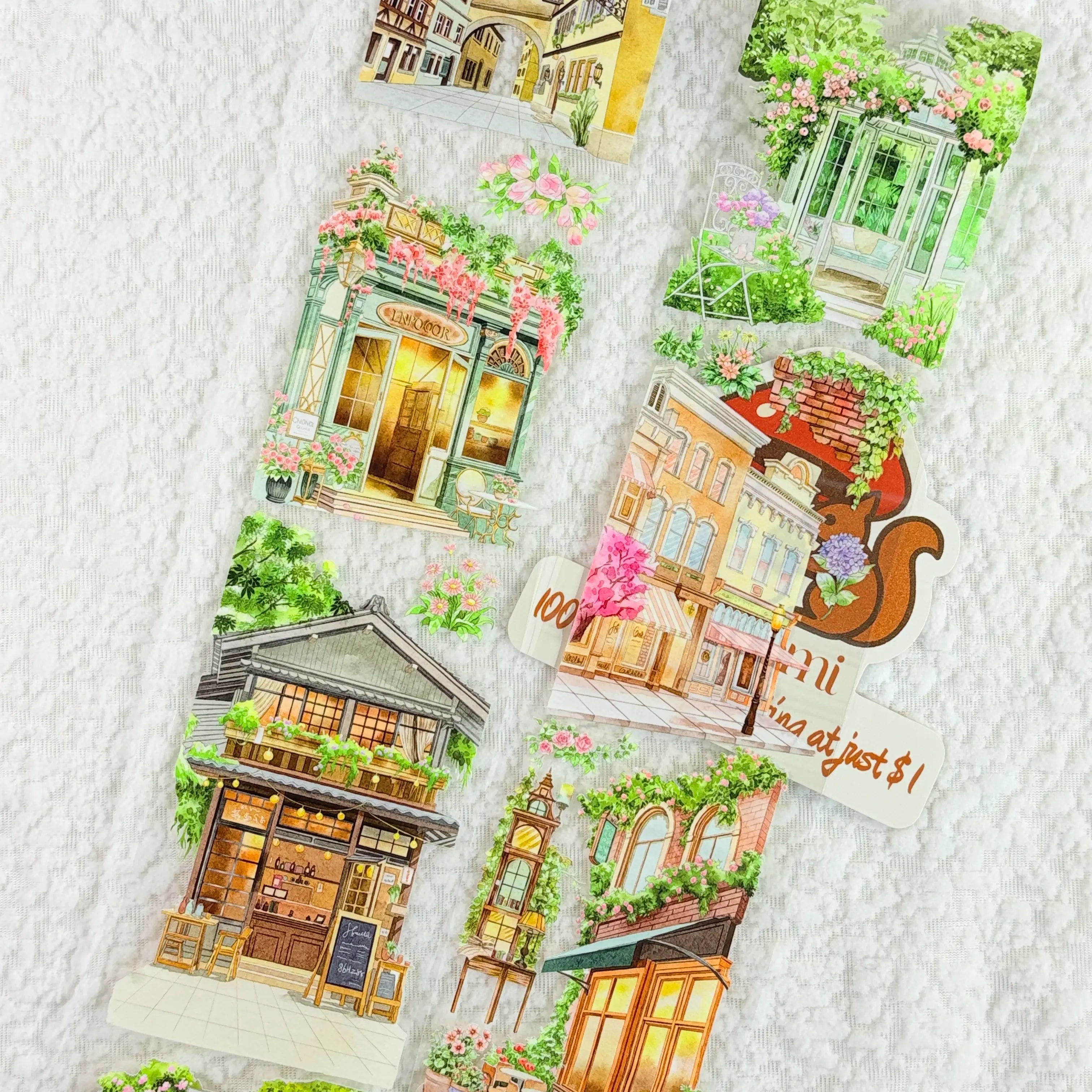 Leisurely Cafe Corner PET Tape Charming European Cafe Watercolor PET Journaling Tape | Shroomi