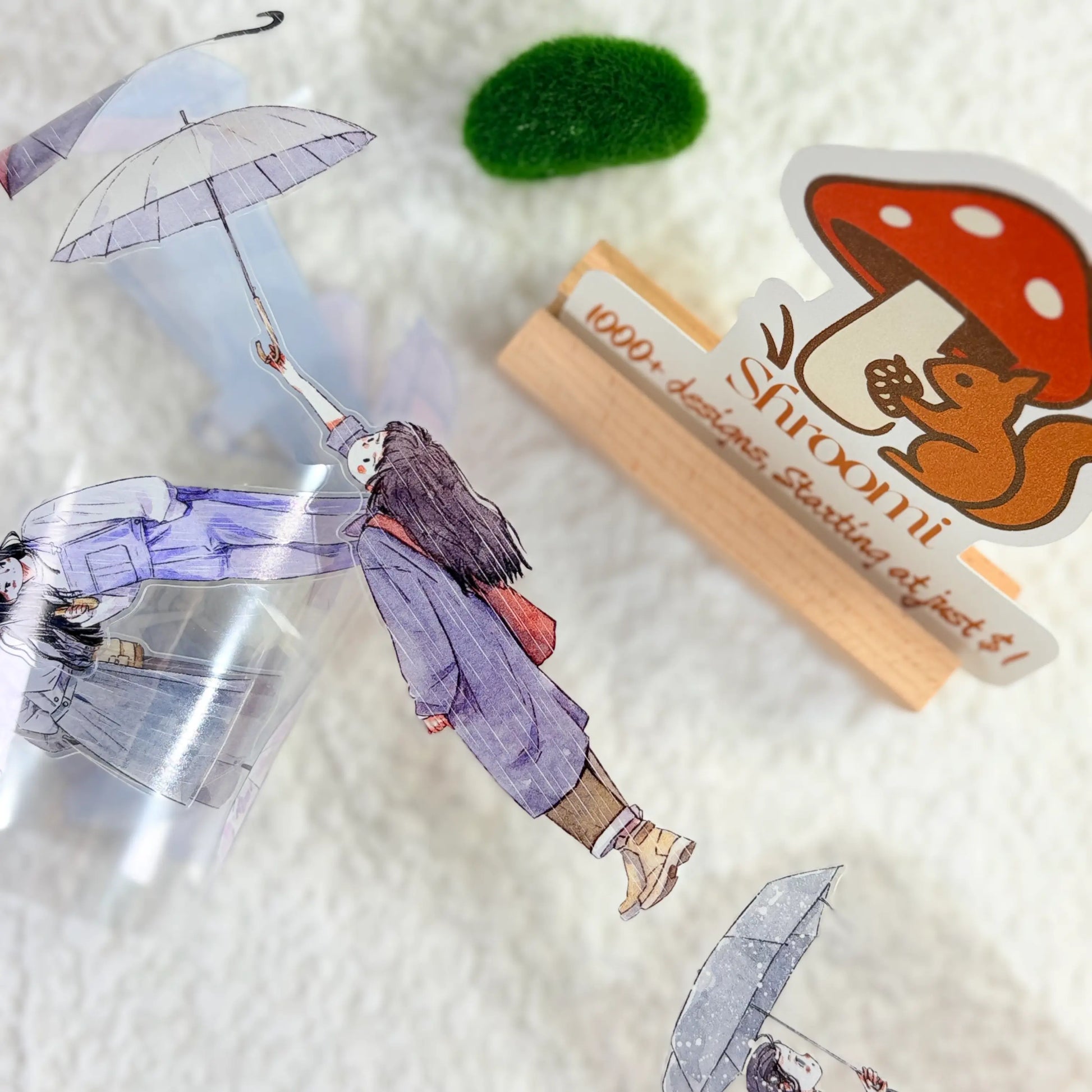 Die-cut Umbrella Serenade Character PET Tape Whimsical Rainy Day Umbrella Girls Journaling PET Tape | Shroomi