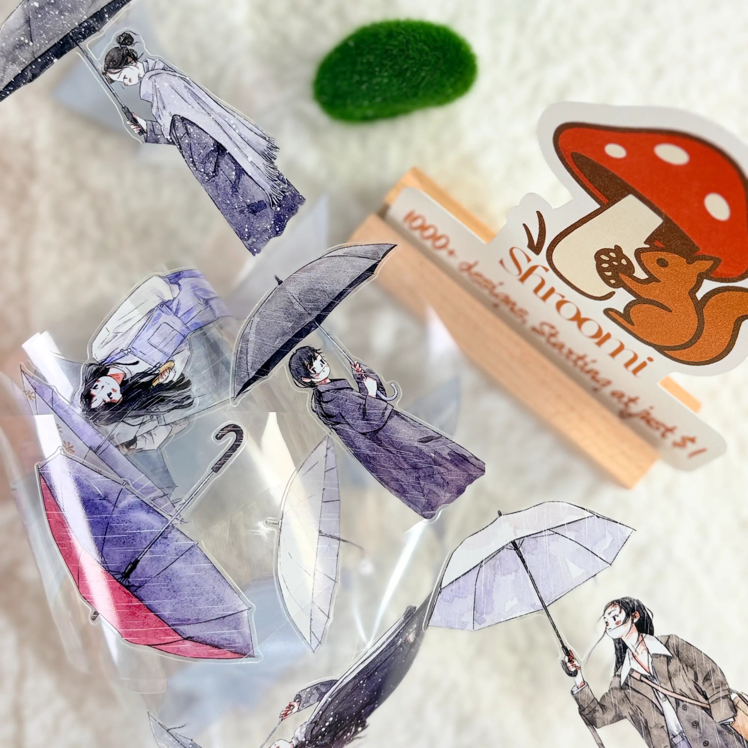 Die-cut Umbrella Serenade Character PET Tape Whimsical Rainy Day Umbrella Girls Journaling PET Tape | Shroomi