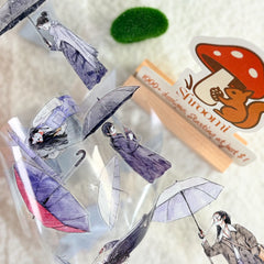 Die-cut Umbrella Serenade Character PET Tape Whimsical Rainy Day Umbrella Girls Journaling PET Tape | Shroomi