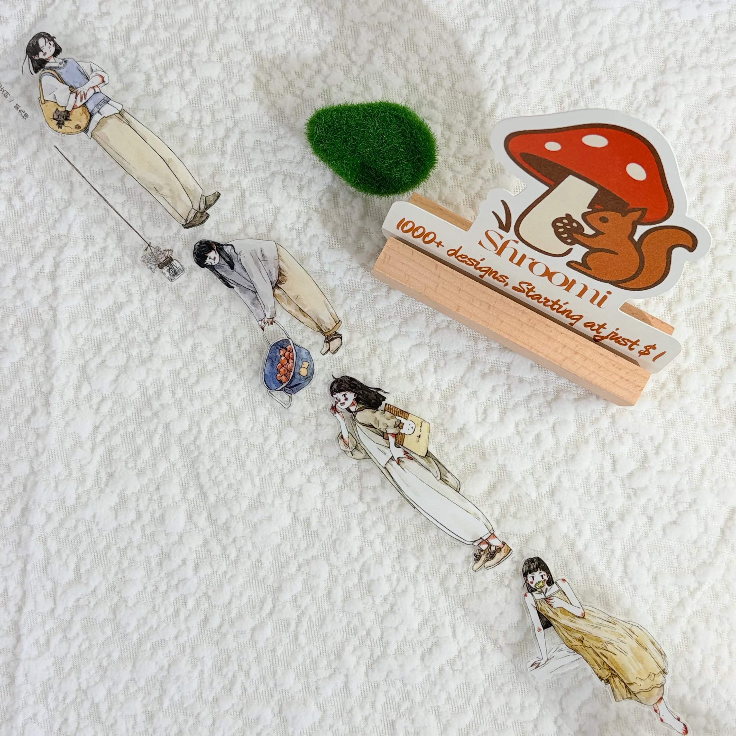 Die-cut Light Spring Dreams Character PET Tape Whimsical Spring Reverie Girls PET Tape for Journaling | Shroomi