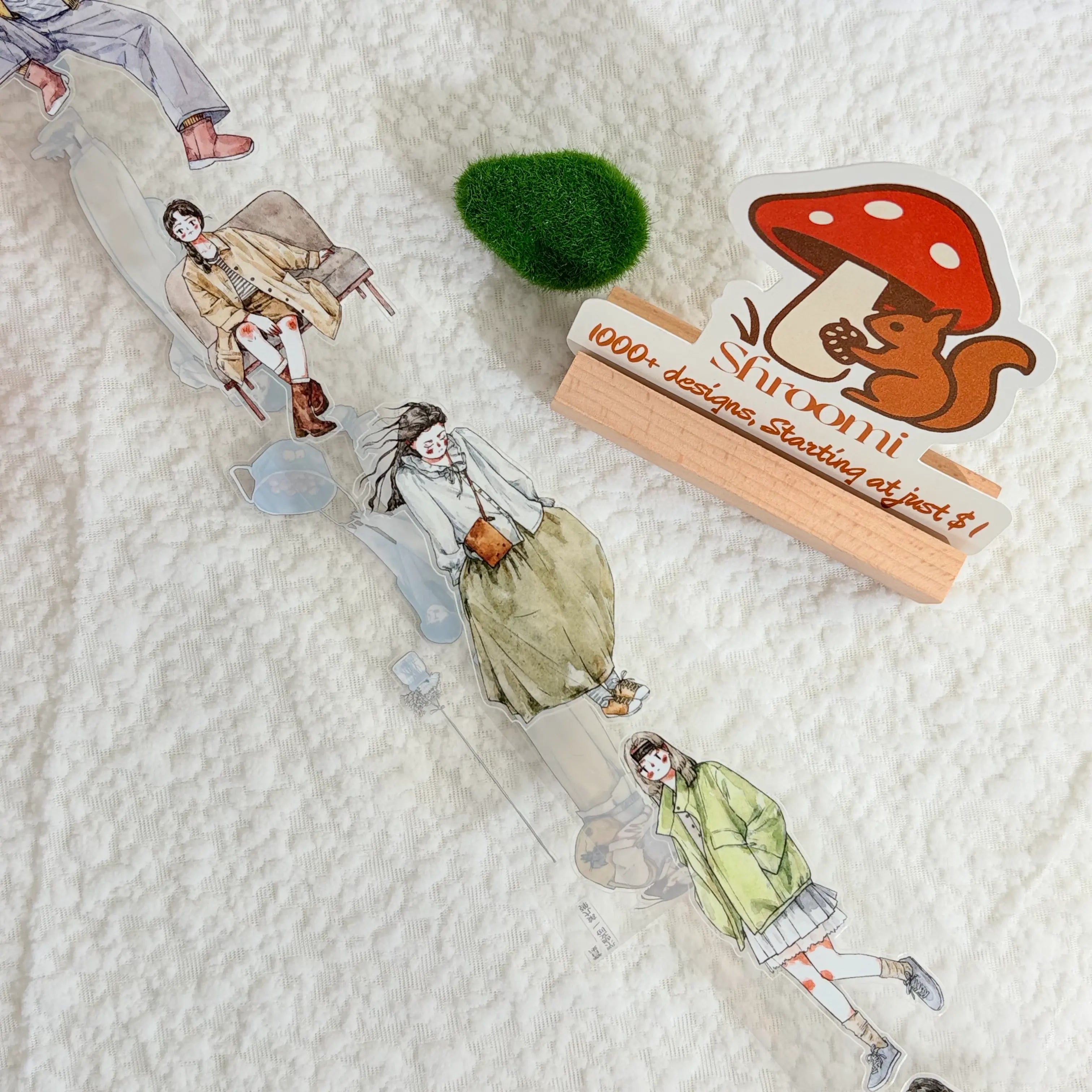 Die-cut Light Spring Dreams Character PET Tape Whimsical Spring Reverie Girls PET Tape for Journaling | Shroomi