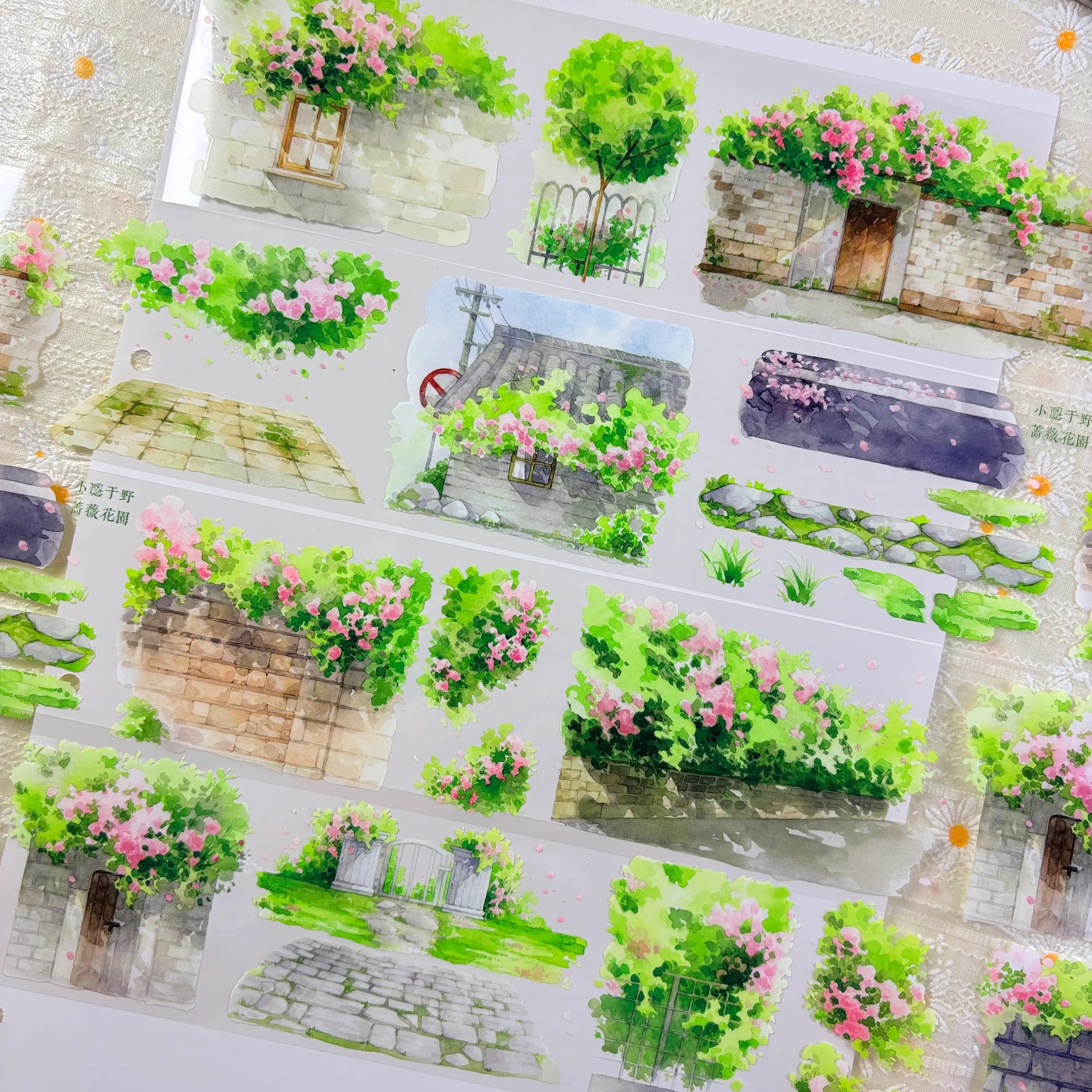 Rose Garden Wall Washi Tape — 6cm × 1m PET