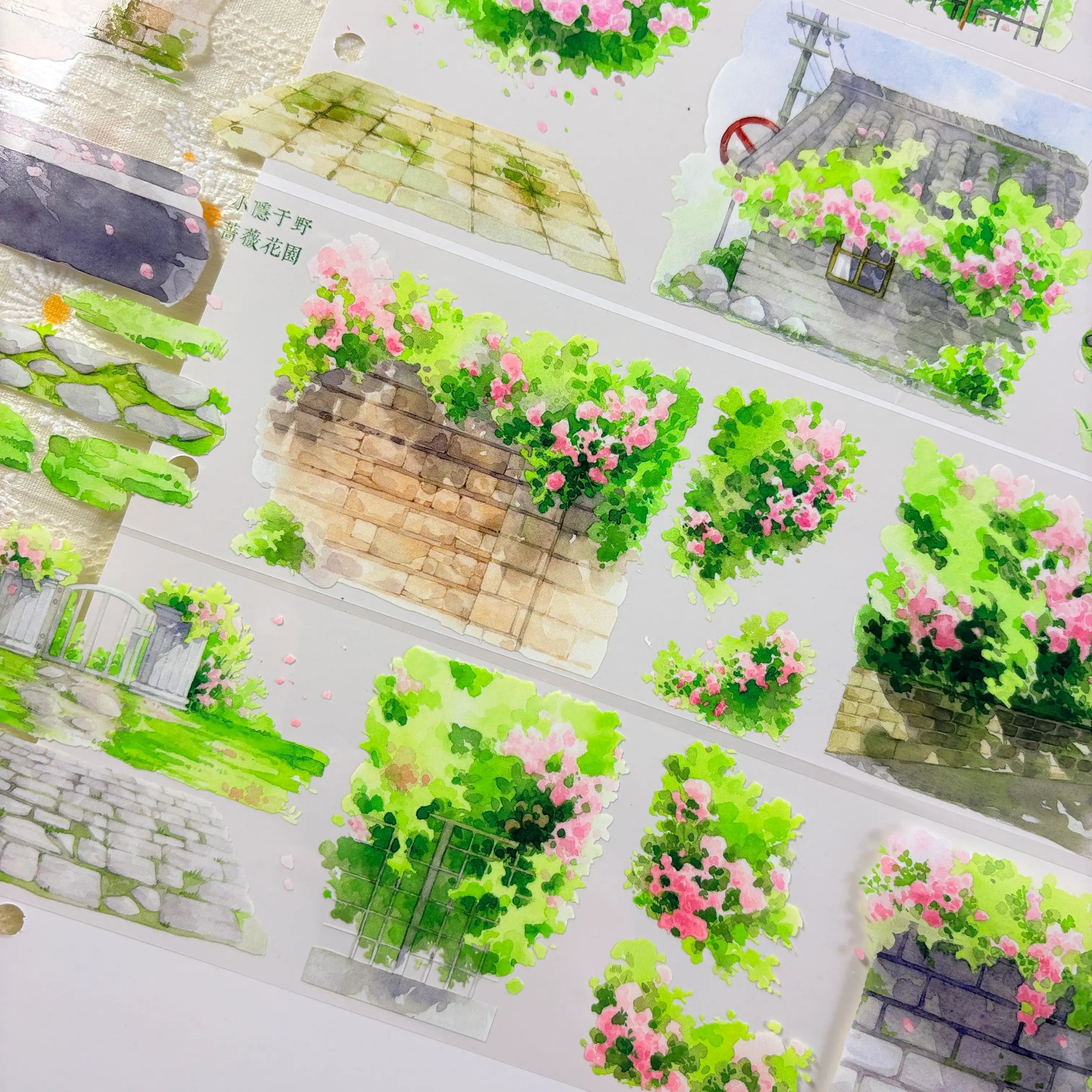 Rose Garden Wall Washi Tape — 6cm × 1m PET