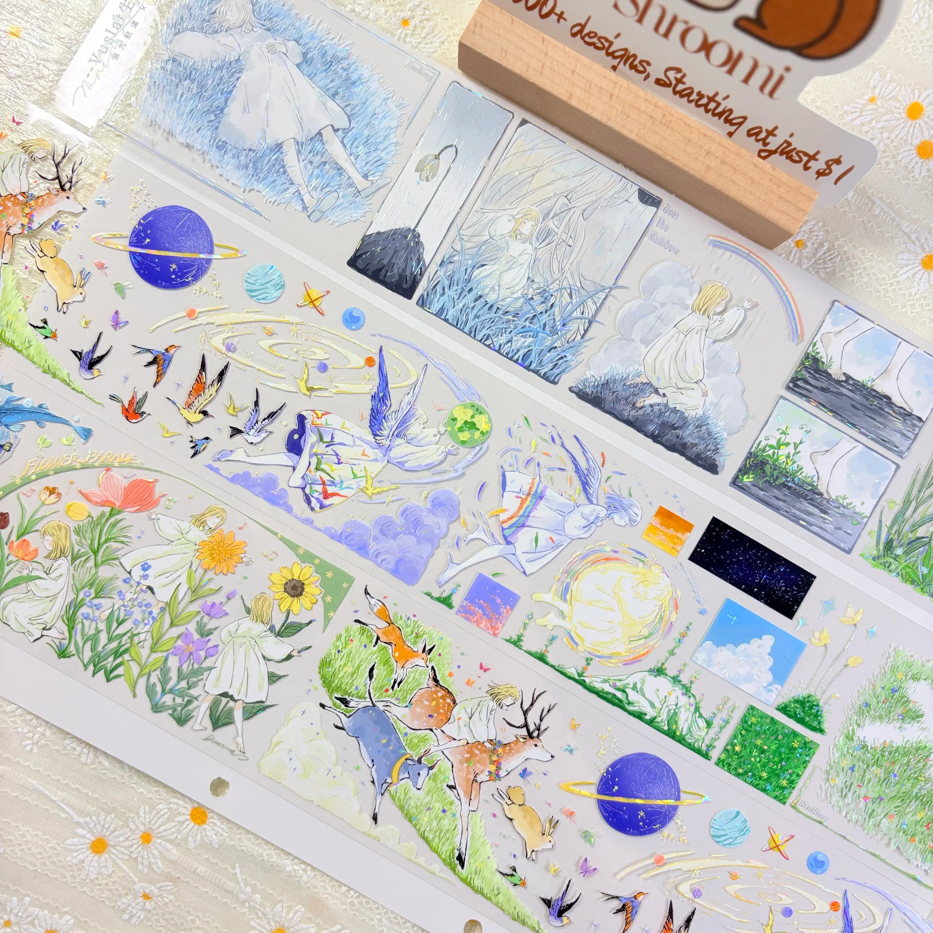 Japanese nature fairy PET tape close-up showing fairy girl in forest and underwater koi scene