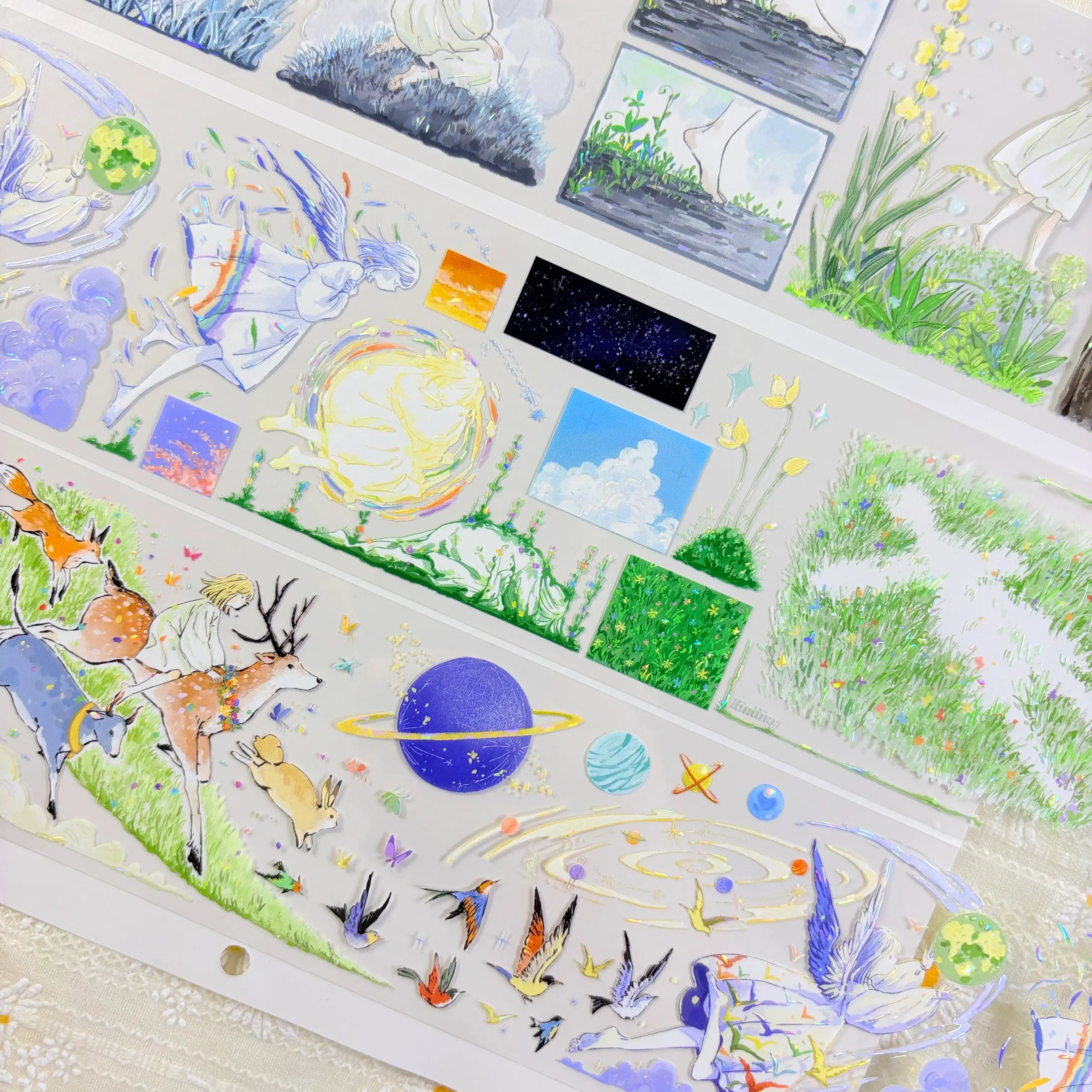 Japanese nature fairy PET tape overview showing complete sheet with all seasonal nature scenes