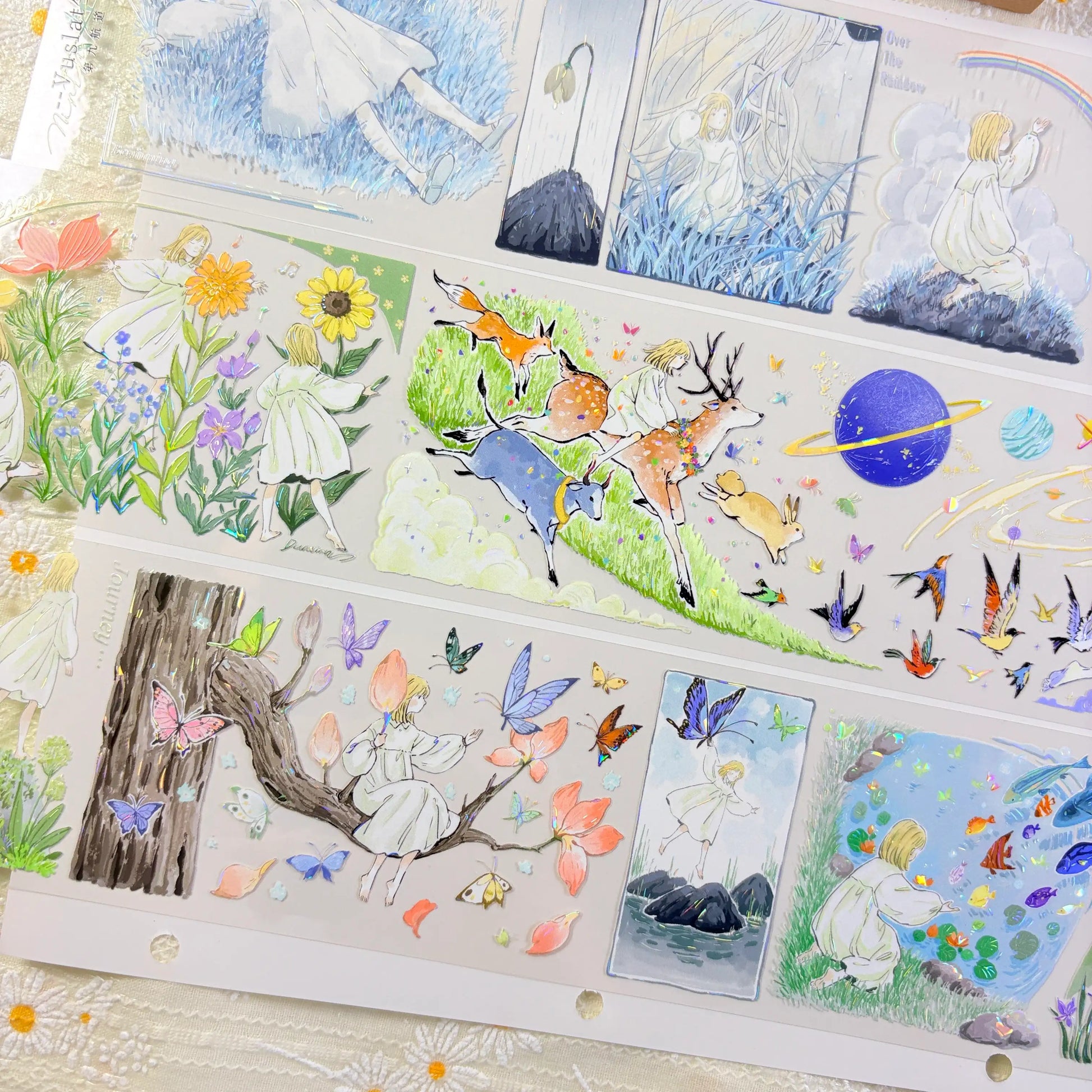 Japanese nature fairy PET tape detail showing fairy in rainbow landscape and flower field