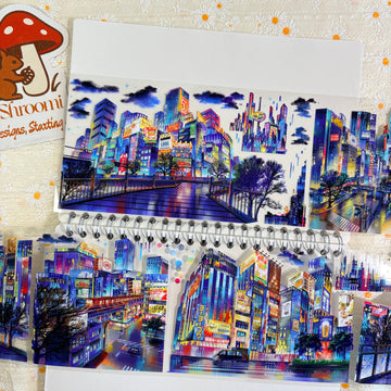 Neon Cyberpunk City Night Scene PET Tape