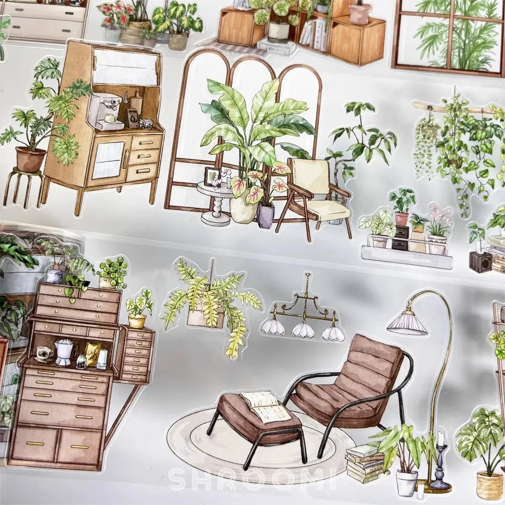 Indoor Greenery Scene Pre-cut PET Tape Indoor Greenery Pre-cut PET Sticker | Cozy Home Scene Elements