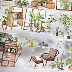 Indoor Greenery Scene Pre-cut PET Tape Indoor Greenery Pre-cut PET Sticker | Cozy Home Scene Elements
