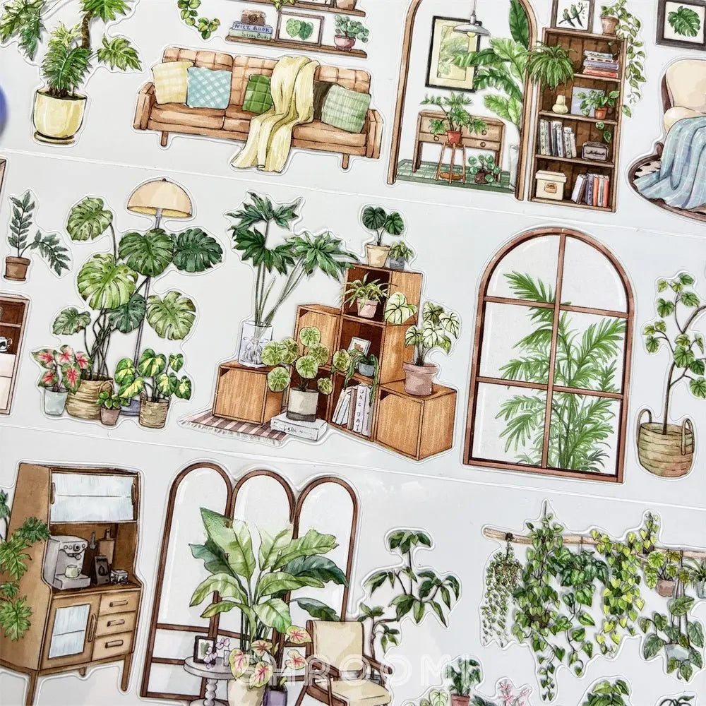 Indoor Greenery Scene Pre-cut PET Tape Indoor Greenery Pre-cut PET Sticker | Cozy Home Scene Elements