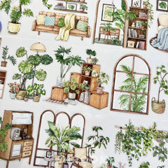 Indoor Greenery Scene Pre-cut PET Tape Indoor Greenery Pre-cut PET Sticker | Cozy Home Scene Elements