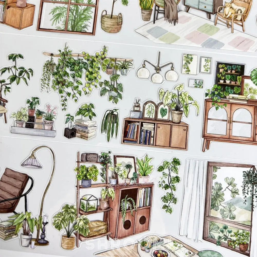 Indoor Greenery Scene Pre-cut PET Tape Indoor Greenery Pre-cut PET Sticker | Cozy Home Scene Elements