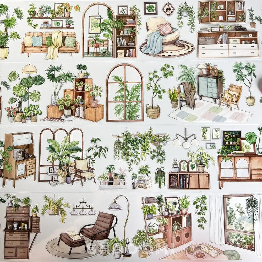 Indoor Greenery Scene Pre-cut PET Tape Indoor Greenery Pre-cut PET Sticker | Cozy Home Scene Elements