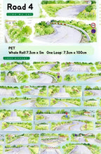 Illustrations of roads with greenery and road signs on a white background