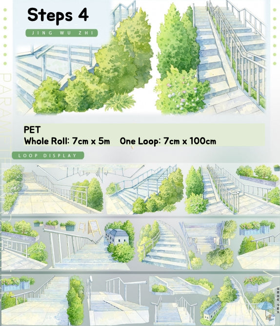 Illustration of a stair design with trees and pathways.