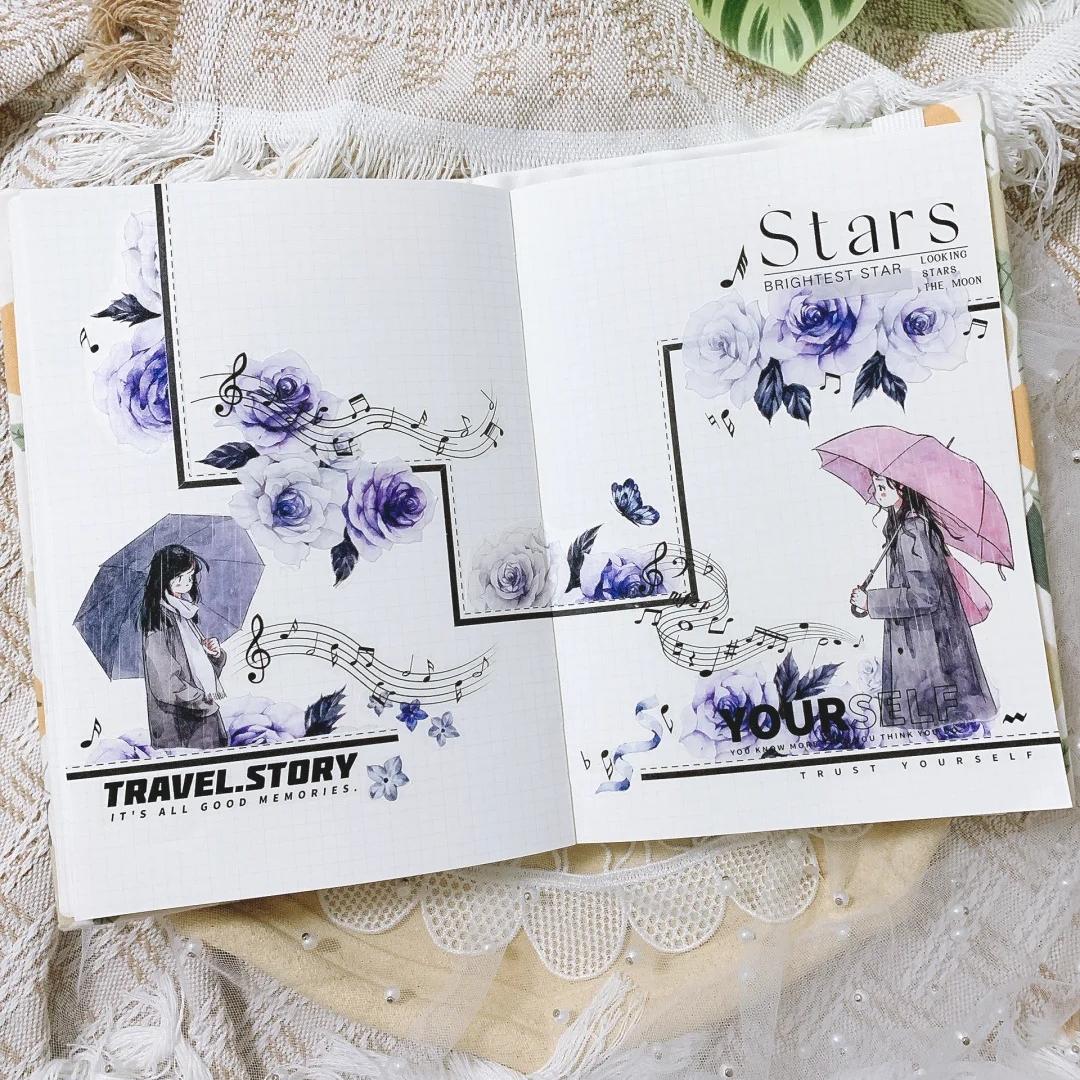 Die-cut Umbrella Serenade Character PET Tape Whimsical Rainy Day Umbrella Girls Journaling PET Tape | Shroomi