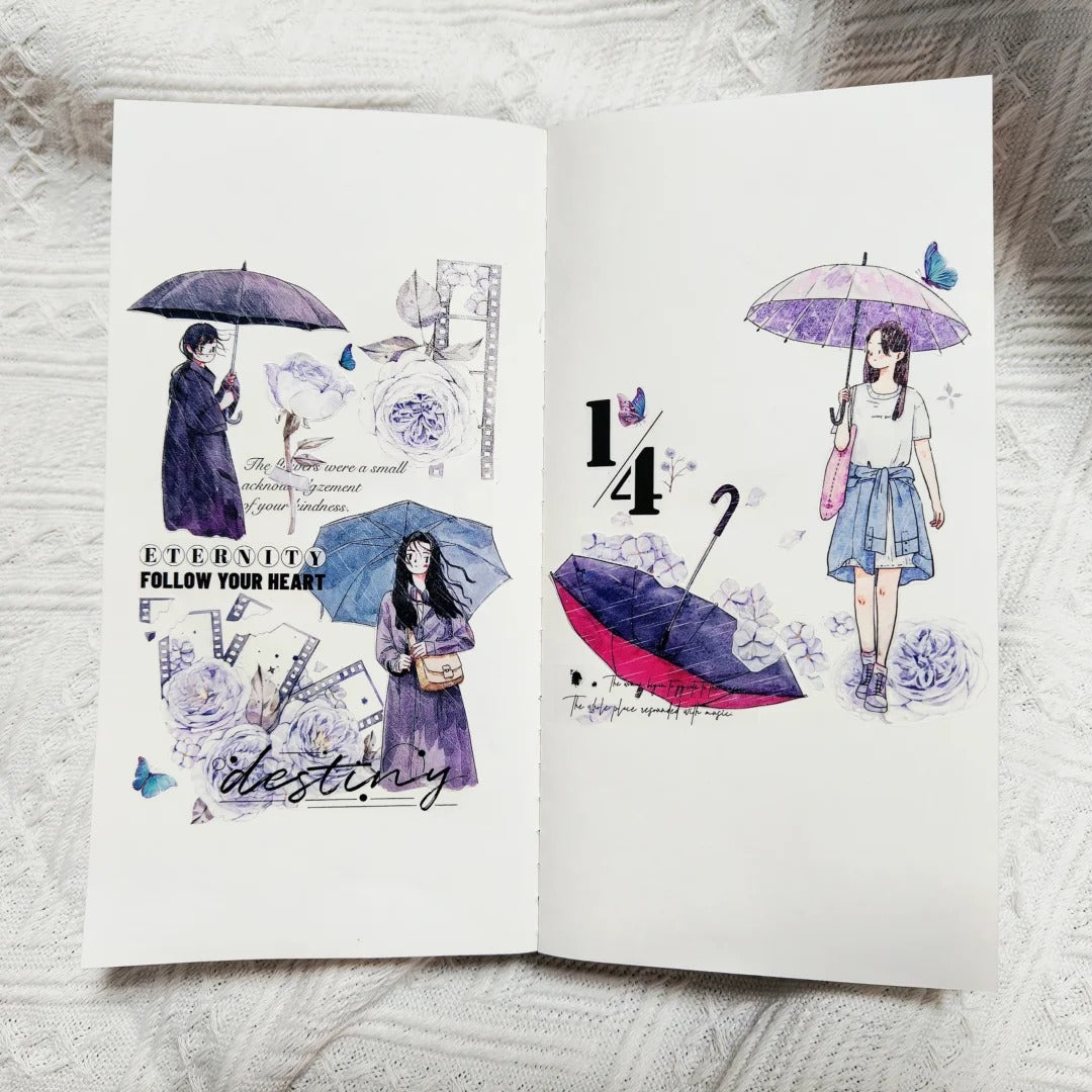 Die-cut Umbrella Serenade Character PET Tape Whimsical Rainy Day Umbrella Girls Journaling PET Tape | Shroomi