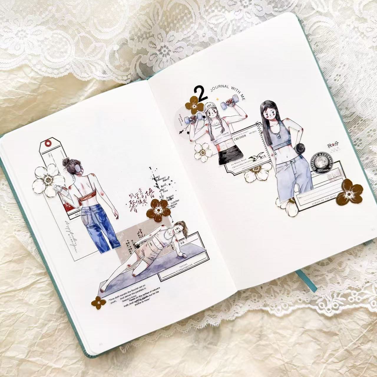 Die-cut Gym Character PET Tape Empowering Women & Spirit Watercolor PET Tape for Journaling | Shroomi