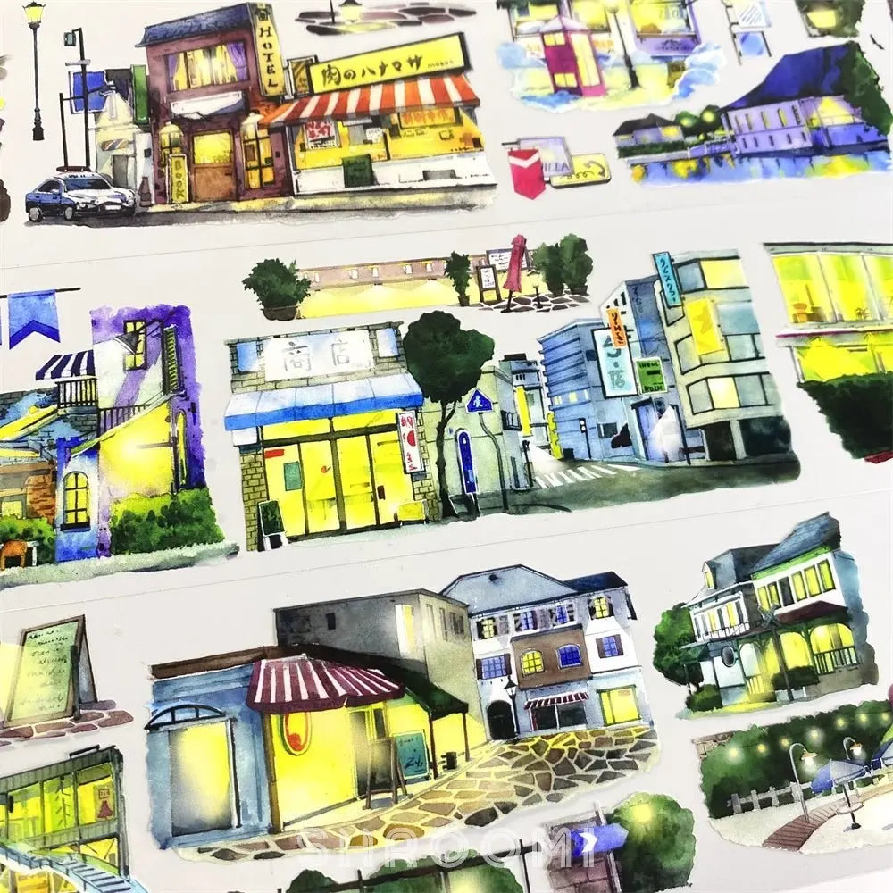 Night Japan Street View PET Tape Night Japan Street View PET Tape | Urban Night Scene Stickers