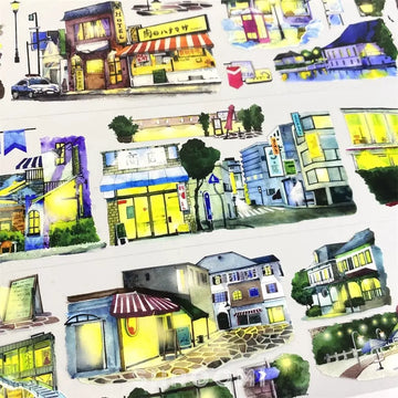 Night Japan Street View PET Tape Night Japan Street View PET Tape | Urban Night Scene Stickers