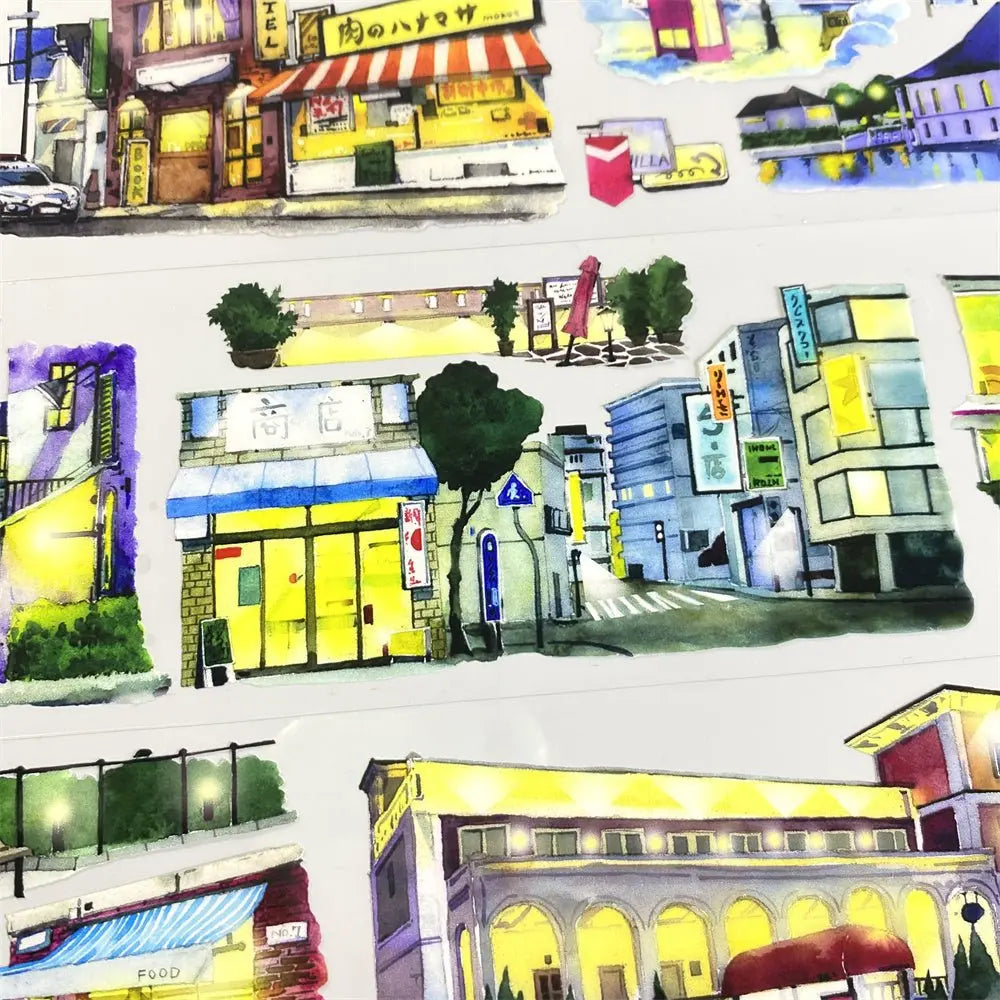 Night Japan Street View PET Tape Night Japan Street View PET Tape | Urban Night Scene Stickers