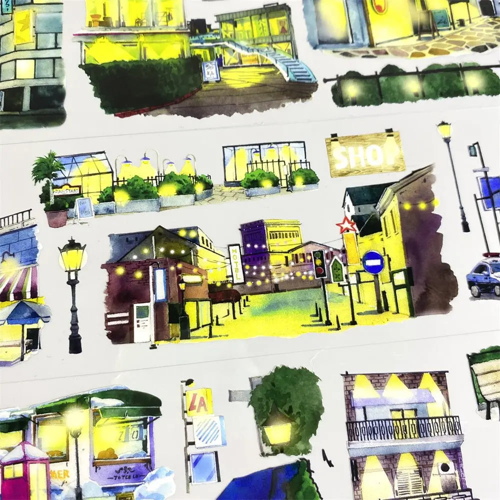 Night Japan Street View PET Tape Night Japan Street View PET Tape | Urban Night Scene Stickers