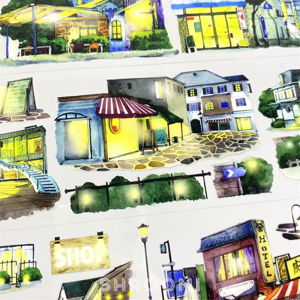 Night Japan Street View PET Tape Night Japan Street View PET Tape | Urban Night Scene Stickers