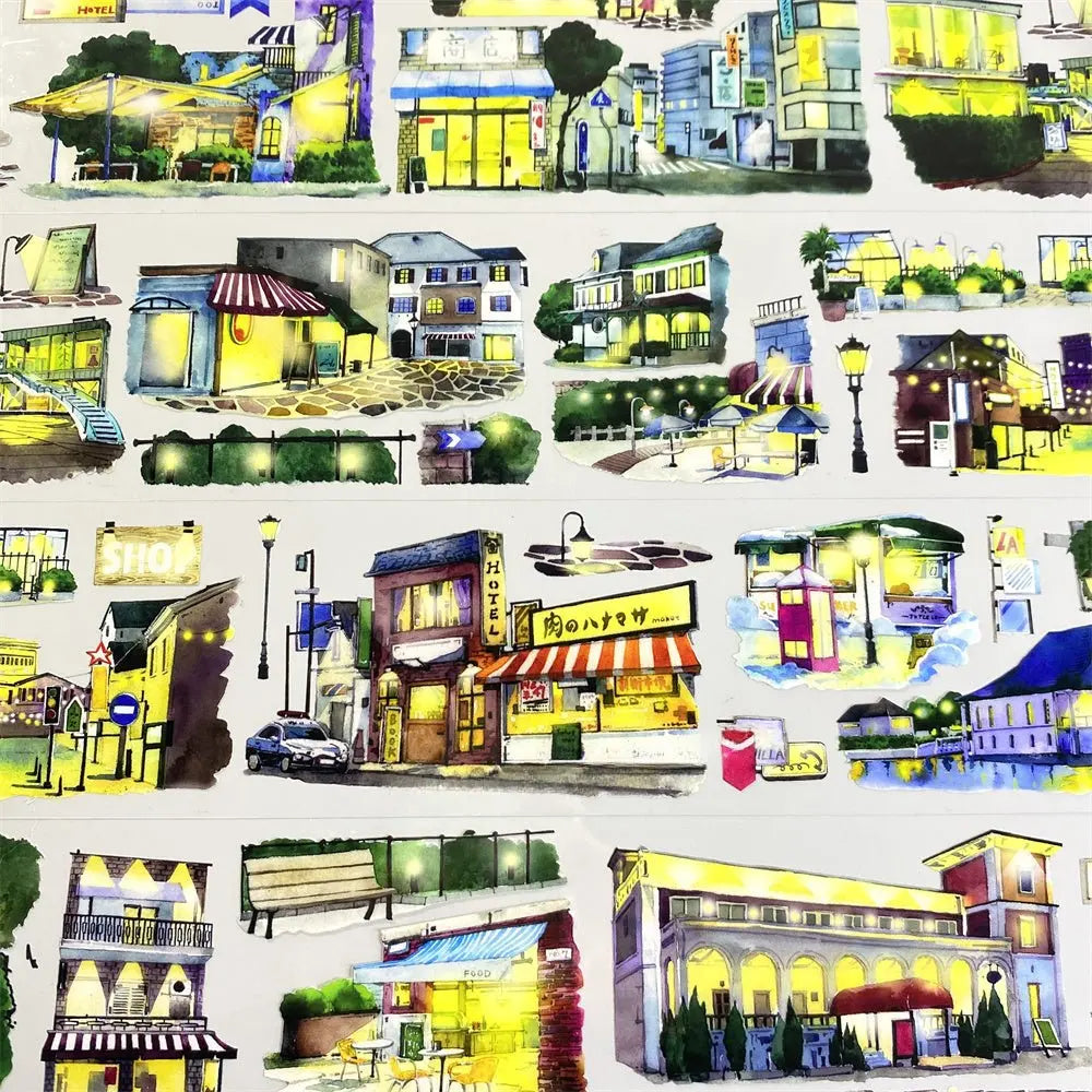 Night Japan Street View PET Tape Night Japan Street View PET Tape | Urban Night Scene Stickers