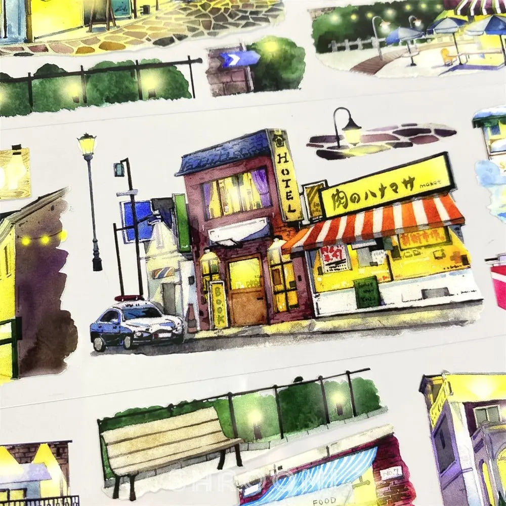 Night Japan Street View PET Tape Night Japan Street View PET Tape | Urban Night Scene Stickers