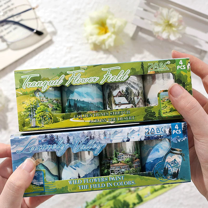 Nature Landscape Washi Tape Set - Vintage Botanical Scenery | PET Decorative Journal Border Tape Pack