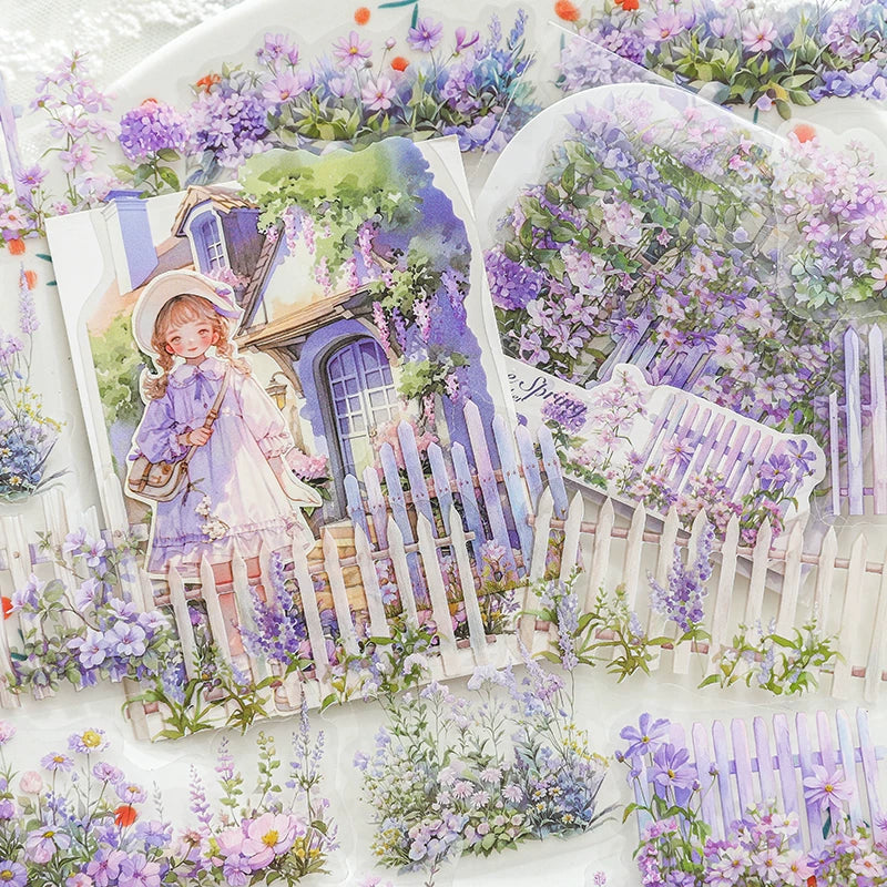 Flower Fence Garden Stickers - Spring Floral Hedge Scenery | Waterproof PET Journal Scene Building Pack