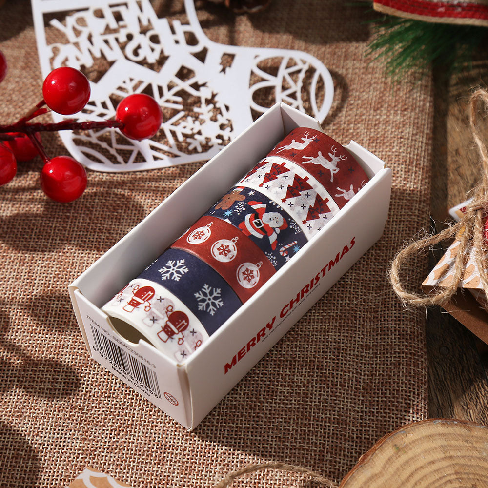 Christmas Washi Tape Set - 6 Rolls Decorative Masking Tape for Journaling & Scrapbooking