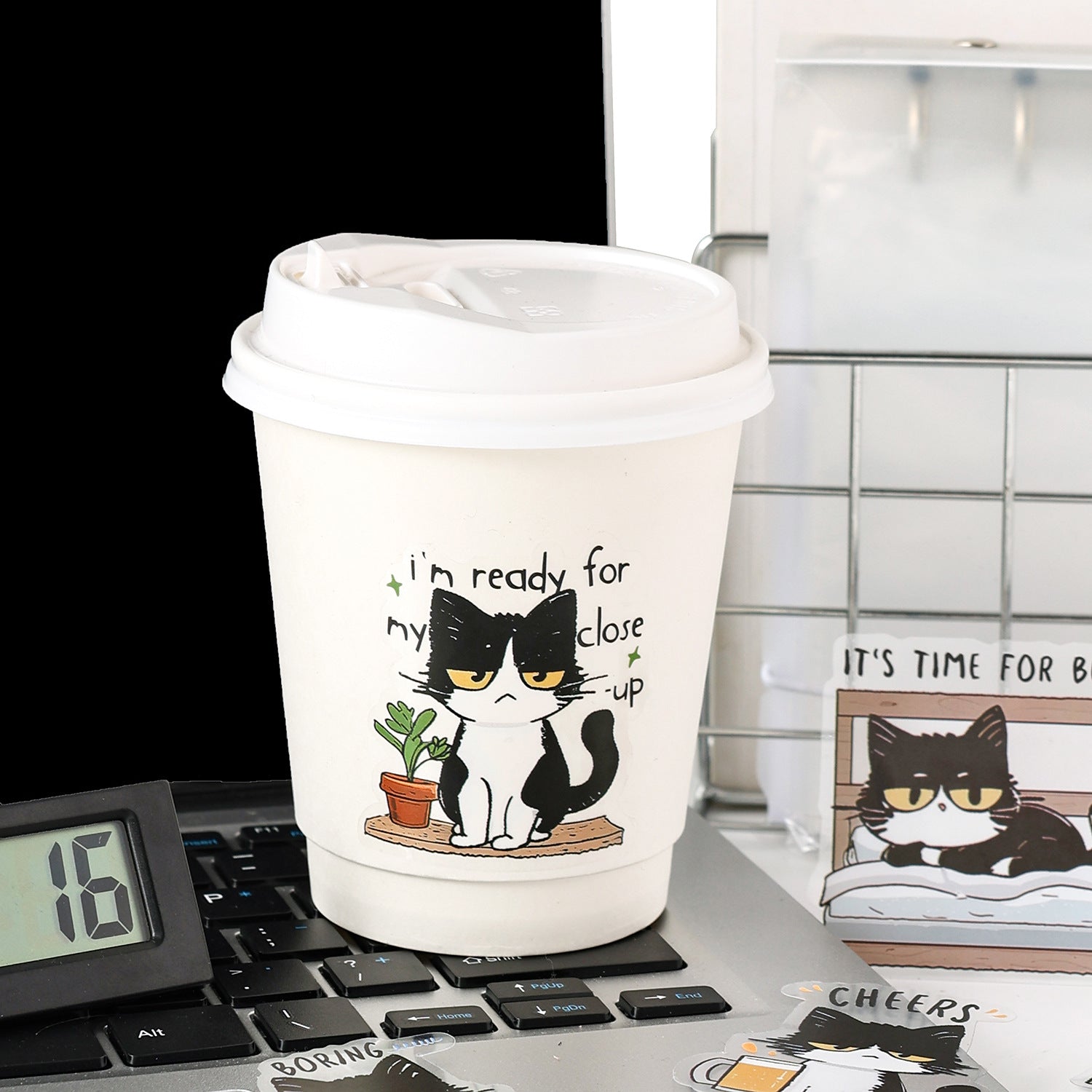 Comic style black and white cat sticker pack – Cat Star, Cool Cat, Cream Puff and Meow Master characters